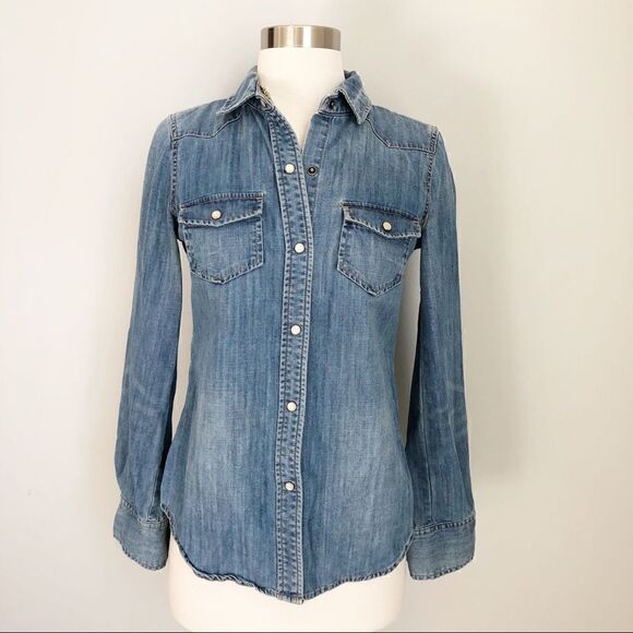 J. Crew Chambray Denim Button Down Top Shirt Women's Size XXS Pocket - Picture 1 of 8